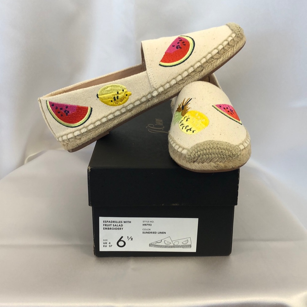 NWT J. Crew Canvas Embroidered Fruit Espadrilles